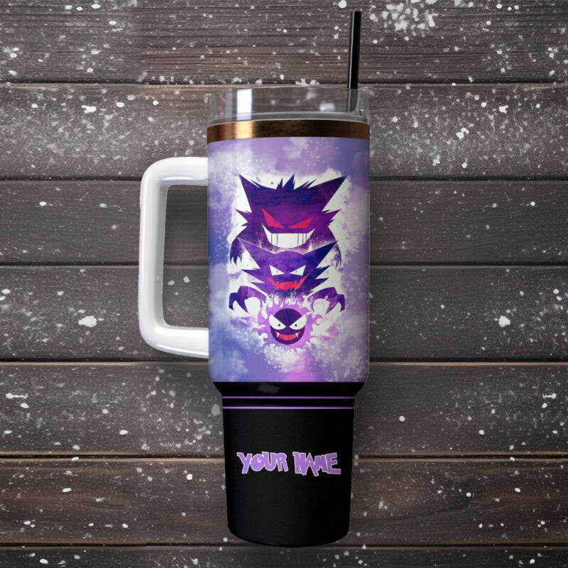 Gengar Pokemon Anime Custom Stanley Quencher 40oz Stainless Steel Tumbler With Handle - Threewoofs - Image 3