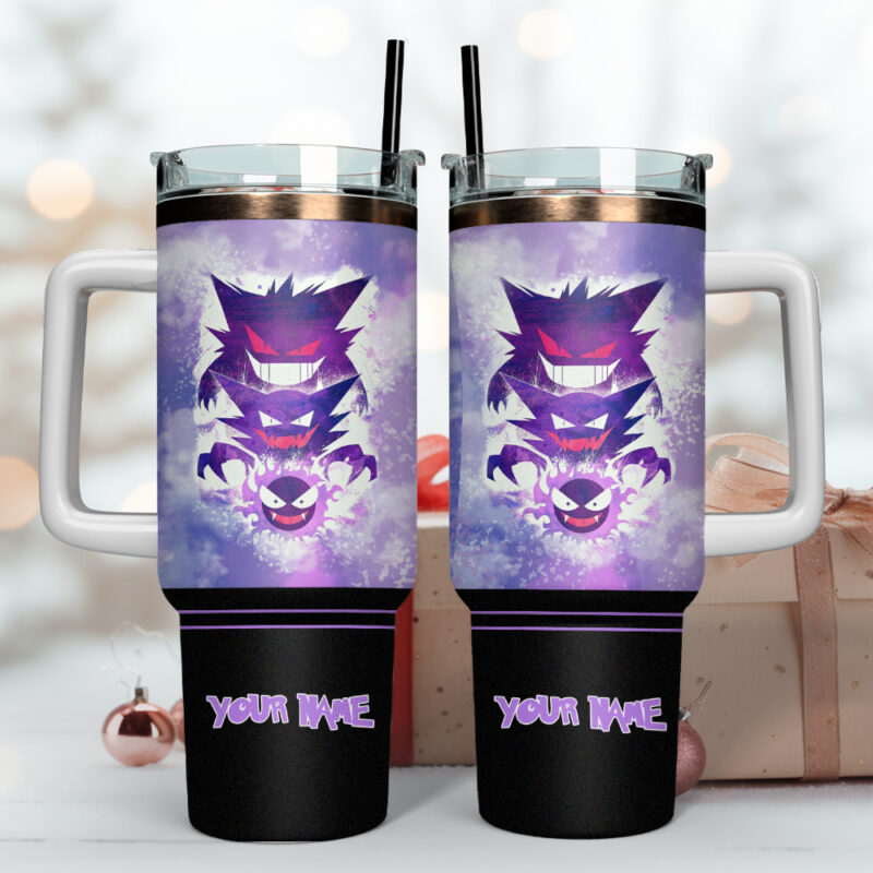 Gengar Pokemon Anime Custom Stanley Quencher 40oz Stainless Steel Tumbler With Handle - Threewoofs - Image 4
