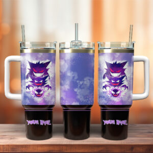 Gengar Pokemon Anime Custom Stanley Quencher 40oz Stainless Steel Tumbler With Handle - Threewoofs