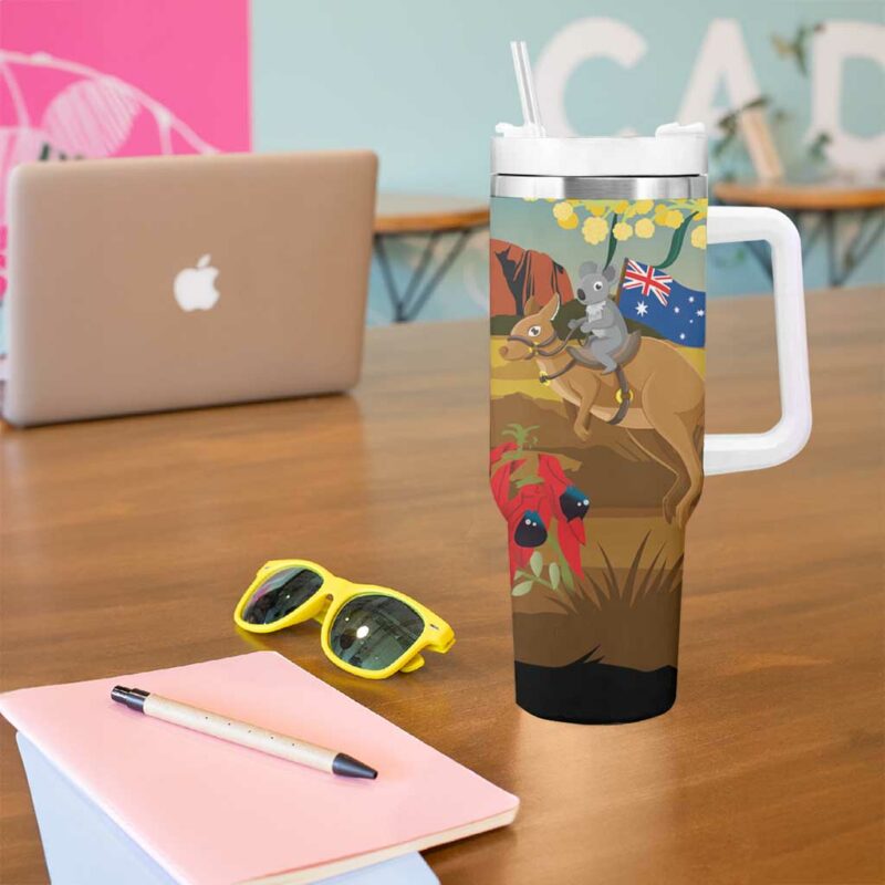 26 January One Proud Aussie Kangaroo and Koala Happy Australia Day Custom Stanley Quencher 40oz Stainless Steel Tumbler With Handle - Threewoofs - Image 5