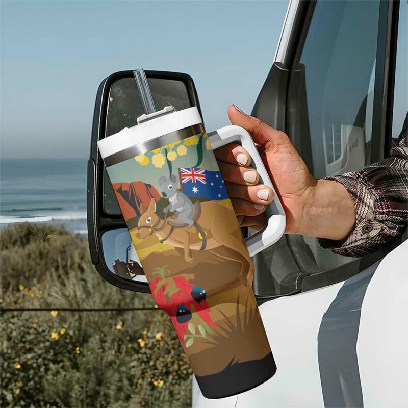 26 January One Proud Aussie Kangaroo and Koala Happy Australia Day Custom Stanley Quencher 40oz Stainless Steel Tumbler With Handle - Threewoofs - Image 7
