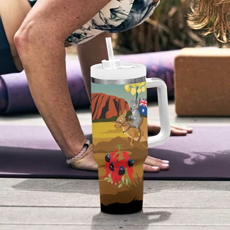 26 January One Proud Aussie Kangaroo and Koala Happy Australia Day Custom Stanley Quencher 40oz Stainless Steel Tumbler With Handle - Threewoofs - Image 6