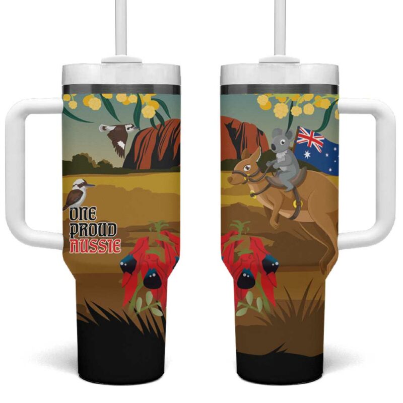 26 January One Proud Aussie Kangaroo and Koala Happy Australia Day Custom Stanley Quencher 40oz Stainless Steel Tumbler With Handle - Threewoofs - Image 2