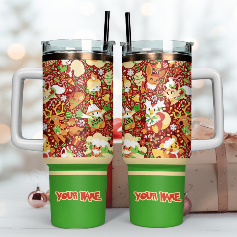 Pokemon Anime Christmas Custom Stanley Quencher 40oz Stainless Steel Tumbler - Threewoofs - Image 2