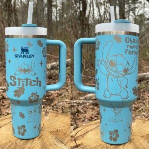 Stitch Cartoon Custom Stanley Quencher 40oz Stainless Steel Tumbler With Handle - Threewoofs