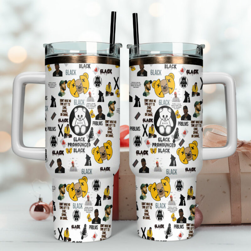 6LACK Music Custom Stanley Quencher 40oz Stainless Steel Tumbler With Handle - Threewoofs - Image 4