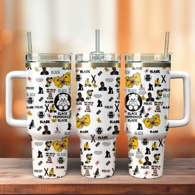 6LACK Music Custom Stanley Quencher 40oz Stainless Steel Tumbler With Handle - Threewoofs