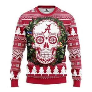 Alabama Crimson Tide Skull Flower Ugly Christmas Sweater, NCAA Christmas Sweater