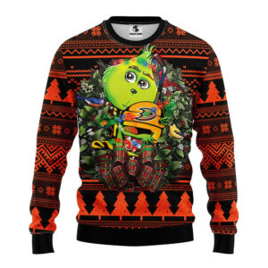 Anaheim Ducks Grinch Hug Ugly Christmas Sweater, Grinch Xmas Sweater