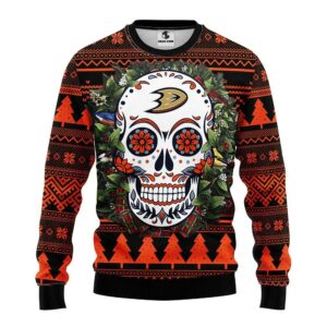Anaheim Ducks Skull Flower Ugly Christmas Sweater, NHL Christmas Sweater