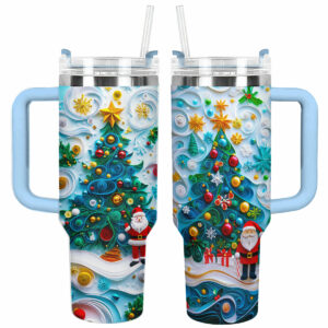 Jolly Tree Cheer Christmas Custom Stanley Quencher 40oz Stainless Steel Tumbler With Handle - Threewoofs