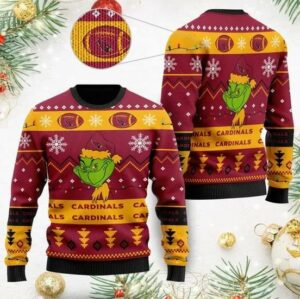 Arizona Cardinals American NFL Football Team Logo Cute Grinch Christmas Ugly Sweater, NFL Christmas Sweater