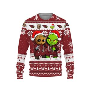 Arizona Cardinals Baby Groot And Grinch Best Friends Ugly Christmas Sweater, NFL Christmas Sweater