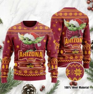 Arizona Cardinals Cute Baby Yoda Grogu Christmas Ugly Sweater, NFL Christmas Sweater