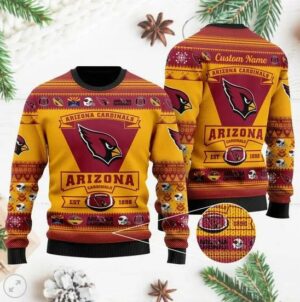 Arizona Cardinals Football Team Logo Custom Name Personalized Christmas Ugly Sweater, NFL Christmas Sweater