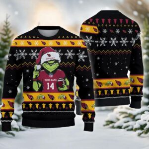 Arizona Cardinals Grinch Custom Ugly Christmas Sweater, NFL Christmas Sweater