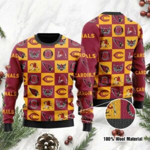 Arizona Cardinals Logo Checkered Flannel Ugly Christmas Sweater, NFL Christmas Sweater