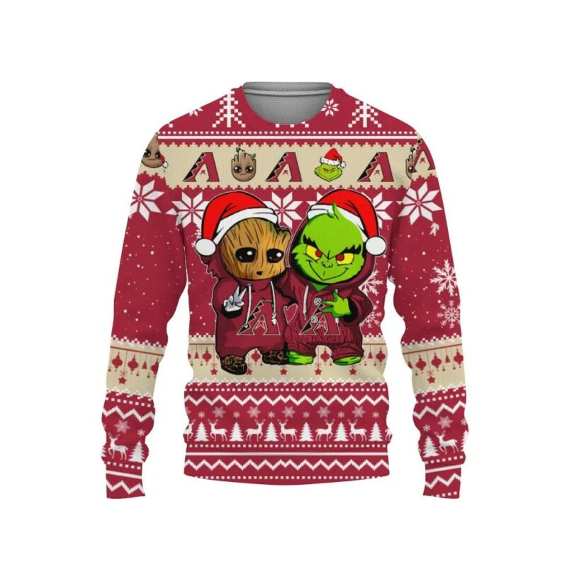 Arizona Diamondbacks Baby Groot And Grinch Best Friends Ugly Christmas Sweater, MLB Christmas Sweater
