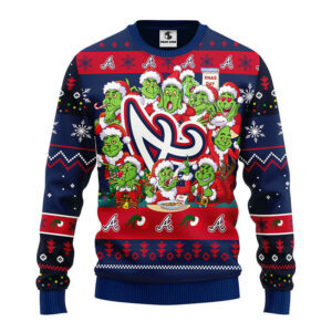 Atlanta Braves 12 Grinch Xmas Day Ugly Christmas Sweater, Grinch Xmas Sweater, MLB Ugly Sweater