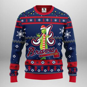 Atlanta Braves Funny Grinch Ugly Christmas Sweater, Grinch Xmas Sweater