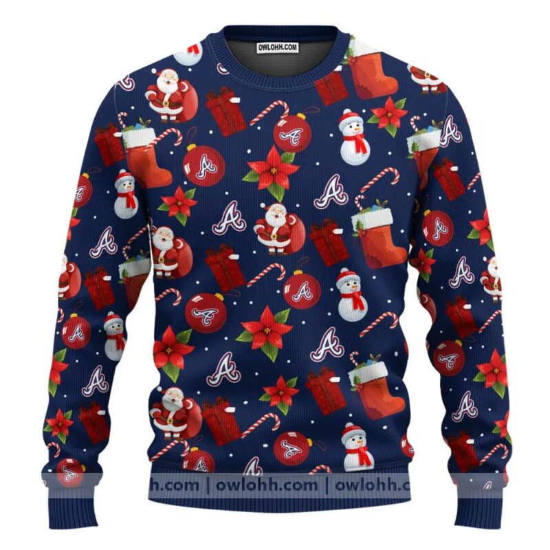 Atlanta Braves Santa Claus Snowman Ugly Christmas Sweater, MLB Christmas Sweater