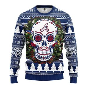 Atlanta Braves Skull Flower Ugly Christmas Sweater, MLB Christmas Sweater