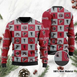 Atlanta Falcons Logo Checkered Flannel Ugly Christmas Sweater, NFL Christmas Sweater