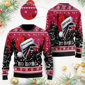 Atlanta Falcons Santa Hat Custom Ugly Christmas Sweater, NFL Christmas Sweater