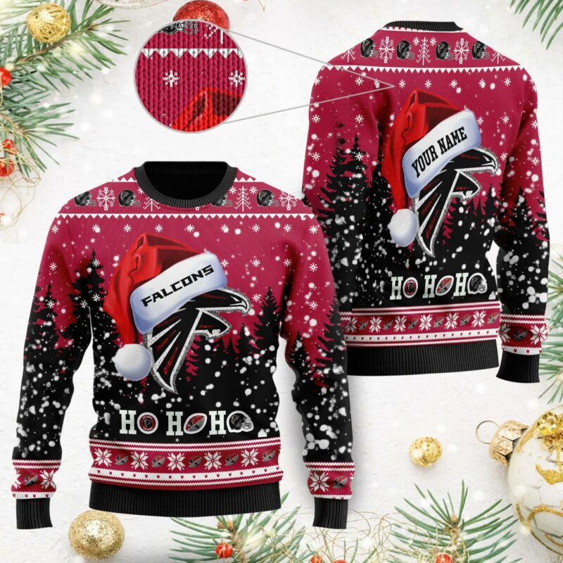 Atlanta Falcons Santa Hat Custom Ugly Christmas Sweater, NFL Christmas Sweater