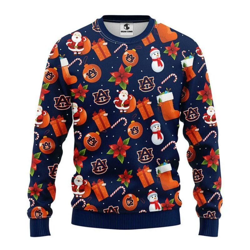 Auburn Tigers Santa Claus Snowman Ugly Christmas Sweater, NCAA Christmas Sweater