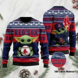 Baby Yoda And Grogu Boston Red Sox Christmas Ugly Sweater, MLB Christmas Sweater