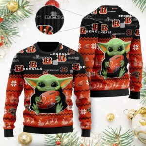 Baby Yoda Cincinnati Bengals Ugly Christmas Sweater, NFL Christmas Sweater