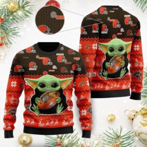 Baby Yoda Cleveland Browns Ugly Christmas Sweater, NFL Christmas Sweater
