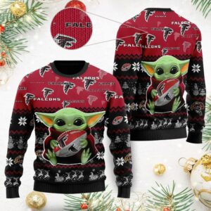 Baby Yoda Hug Atlanta Falcons NFL Ugly Christmas Sweater, NFL Christmas Sweater
