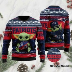 Baby Yoda Love New England Patriots Ugly Christmas Sweater, NFL Christmas Sweater