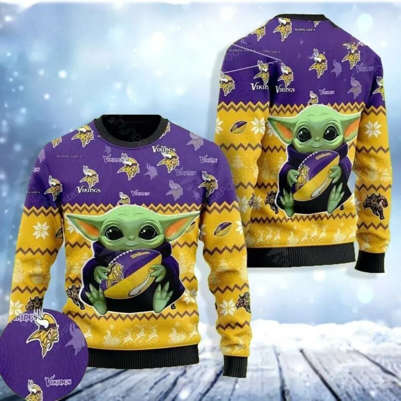 Baby Yoda Minnesota Vikings Ugly Christmas Sweater, NFL Christmas Sweater