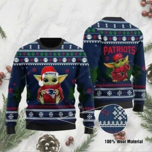 Baby Yoda New England Patriots Ugly Christmas Sweater, NFL Christmas Sweater