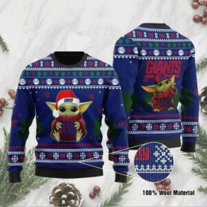 Baby Yoda New York Giants Christmas Ugly Sweater, NFL Christmas Sweater