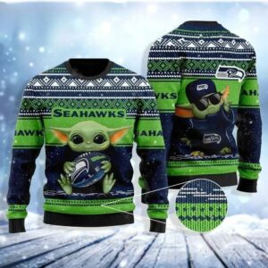 Baby Yoda Seattle Seahawks Ugly Christmas Sweater, NFL Christmas Sweater