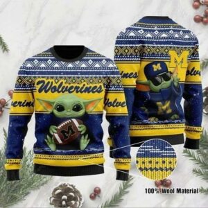 Baby Yoda Michigan Wolverines Football Ugly Christmas Sweater, NCAA Christmas Sweater