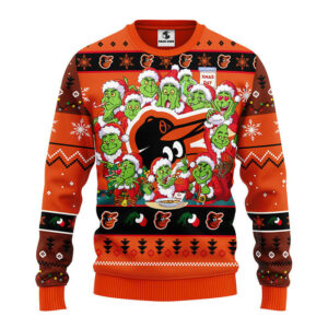 Baltimore Orioles 12 Grinch Xmas Day Ugly Christmas Sweater, Grinch Xmas Sweater