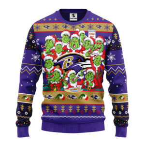 Baltimore Ravens 12 Grinch Xmas Day Ugly Christmas Sweater, Grinch Xmas Sweater