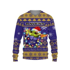 Baltimore Ravens Baby Yoda Star Wars Ugly Christmas Sweater, NFL Christmas Sweater
