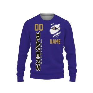 Baltimore Ravens Custom Name Number Ugly Christmas Sweater, NFL Christmas Sweater
