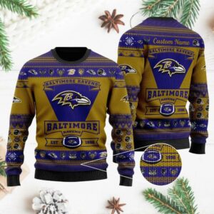 Baltimore Ravens Custom Ugly Christmas Sweater, NFL Christmas Sweater