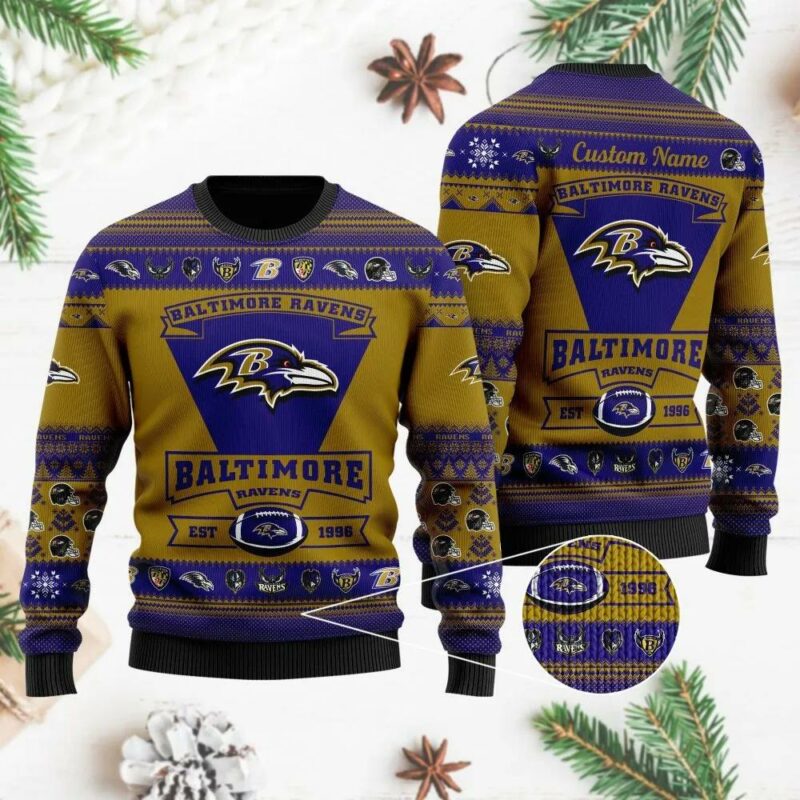 Baltimore Ravens Custom Ugly Christmas Sweater, NFL Christmas Sweater