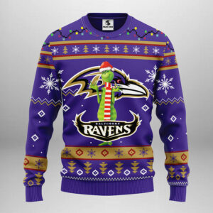 Baltimore Ravens Funny Grinch Ugly Christmas Sweater, Grinch Xmas Sweater