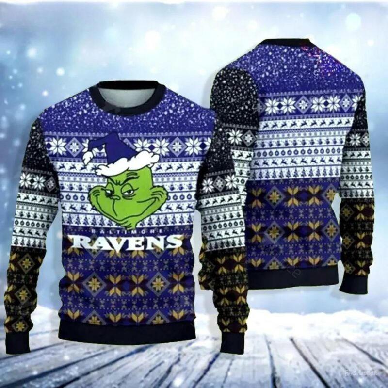 Baltimore Ravens  Grinch Cute Ugly Christmas Sweater, NFL Christmas Sweater