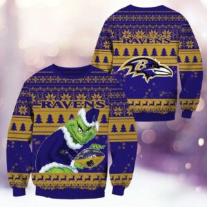 Baltimore Ravens Grinch Stolen Ugly Christmas Sweater, NFL Christmas Sweater