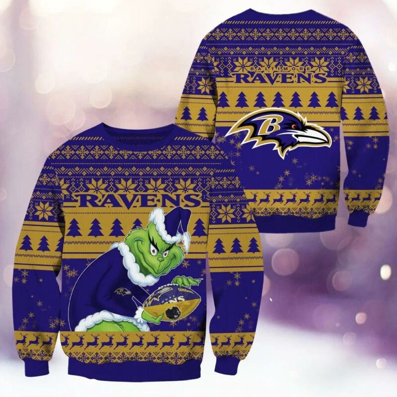 Baltimore Ravens Grinch Stolen Ugly Christmas Sweater, NFL Christmas Sweater